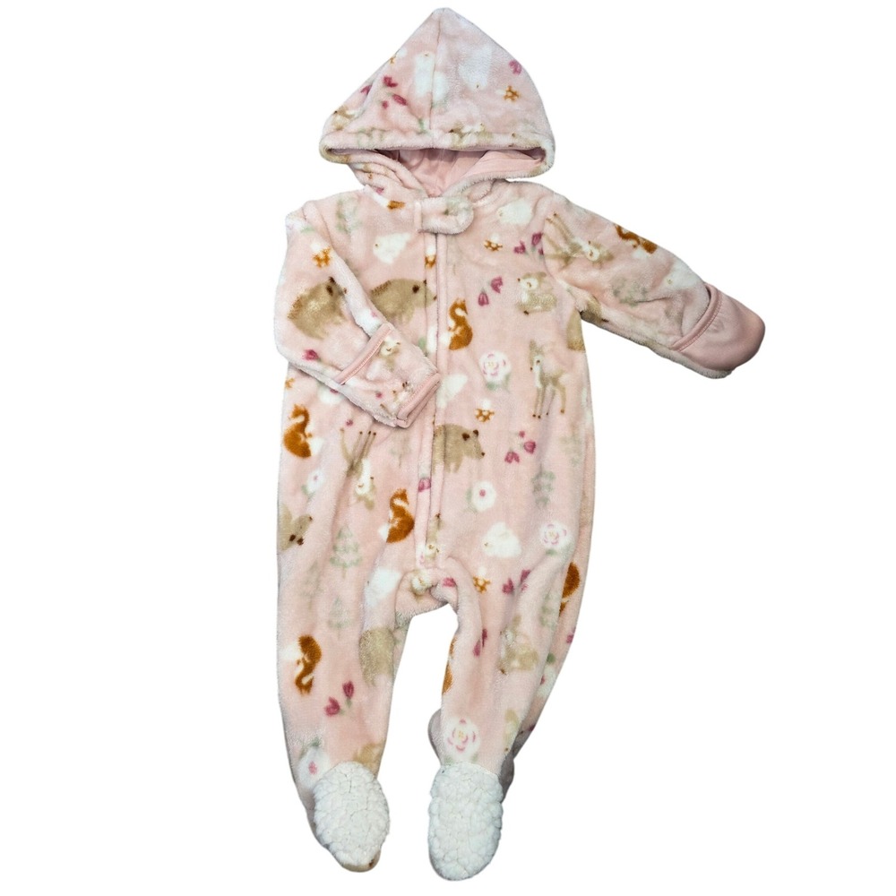 Chickpea Baby Girls 0/3 Pink Hooded Light Snowsuit Bear Squirrel Floral /B3